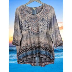 WORLD UNITY Boho Lagenlook Pullover Knit Top Tunic Artsy Lace Size 2X
